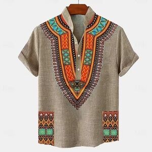 No Boundaries Brown and Orange Casual Button Down Shirt Ethnic Design